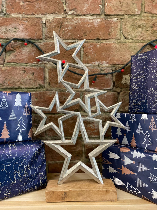 Stars On Wooden Base Ornament 40cm