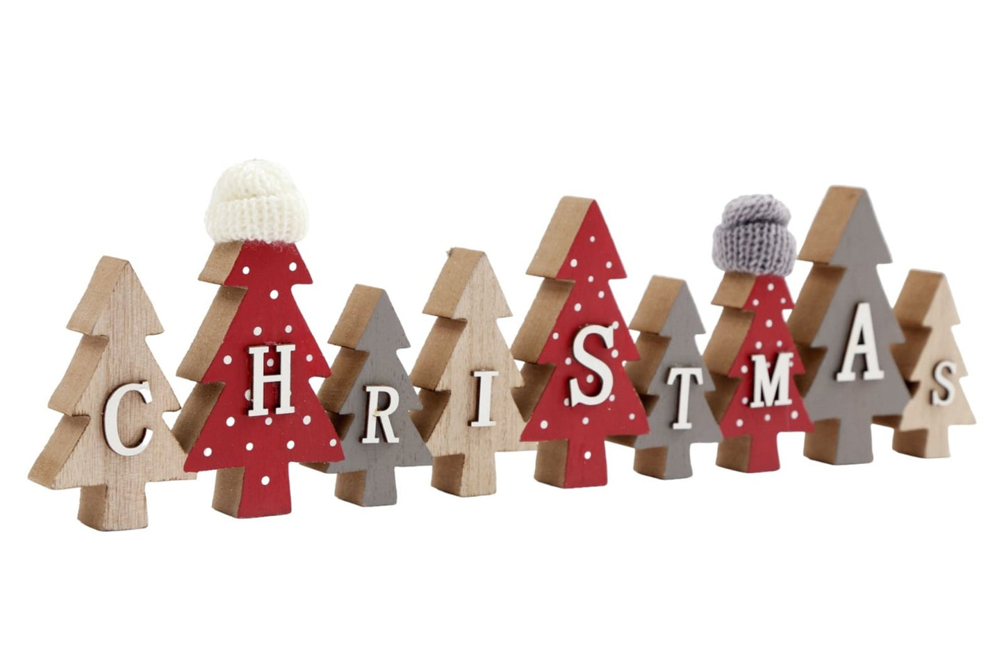 Row of Christmas Trees with Hats Decoration Red