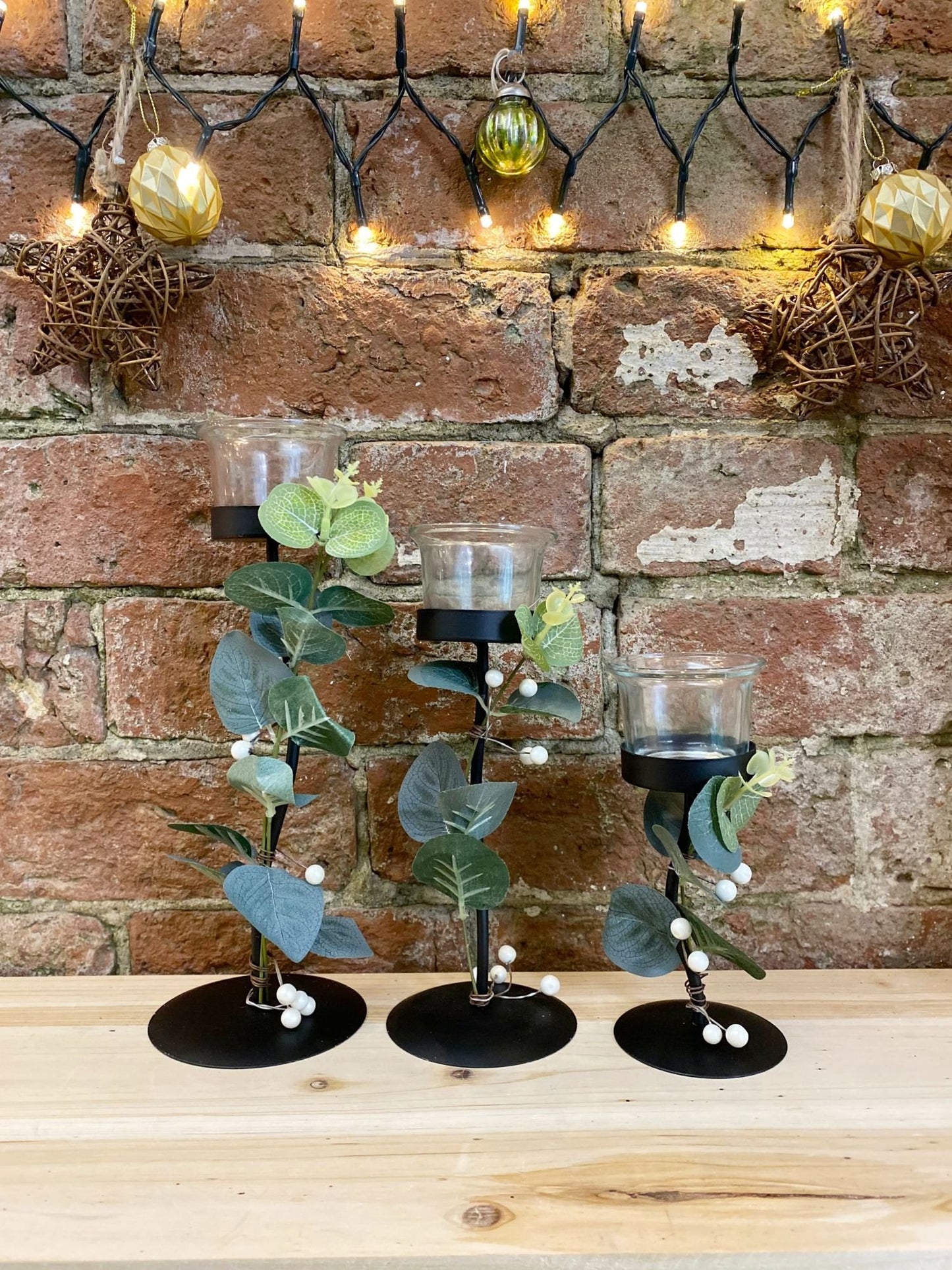 Three Eucalyptus Dressed Tealight Holders