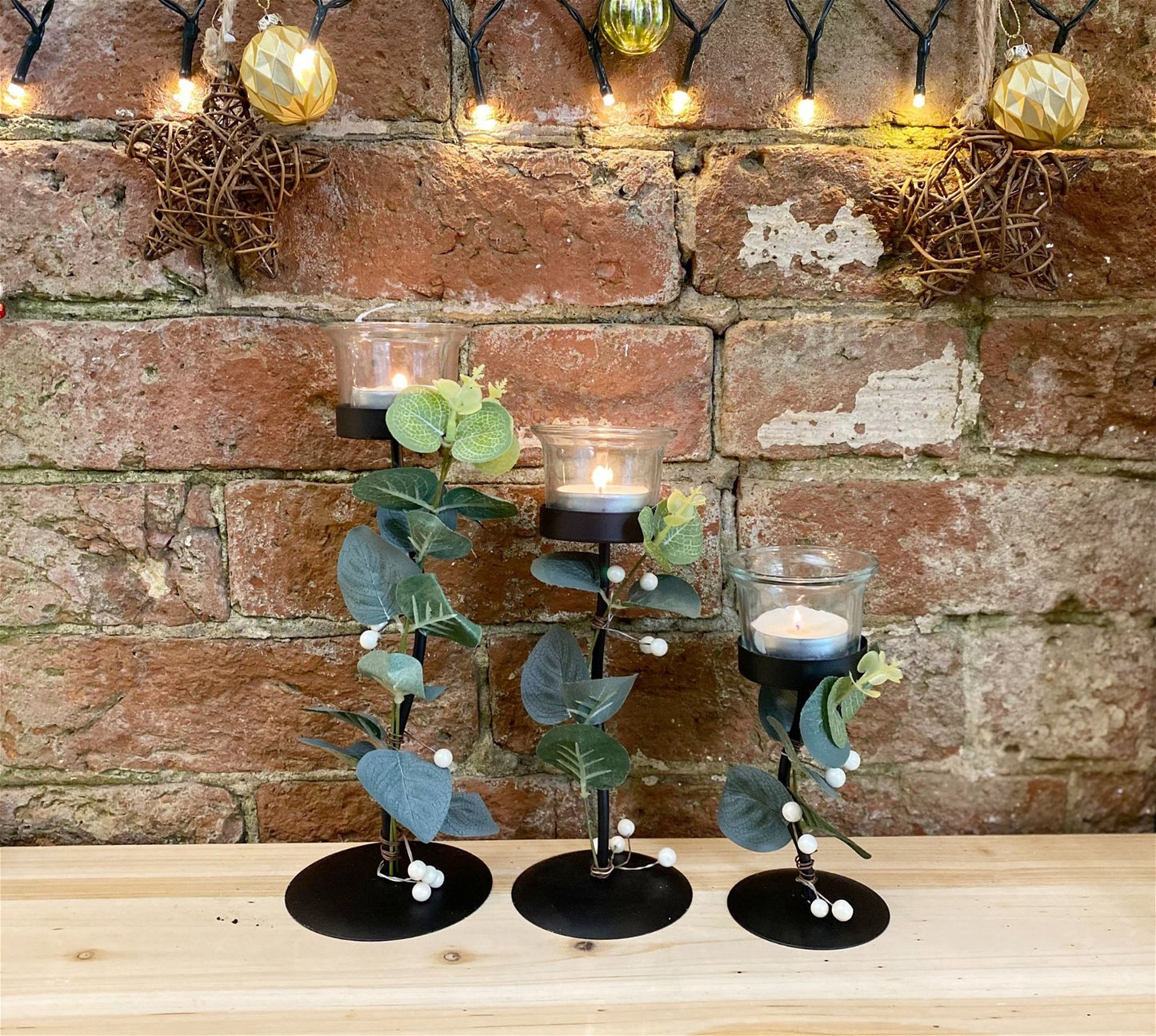 Three Eucalyptus Dressed Tealight Holders