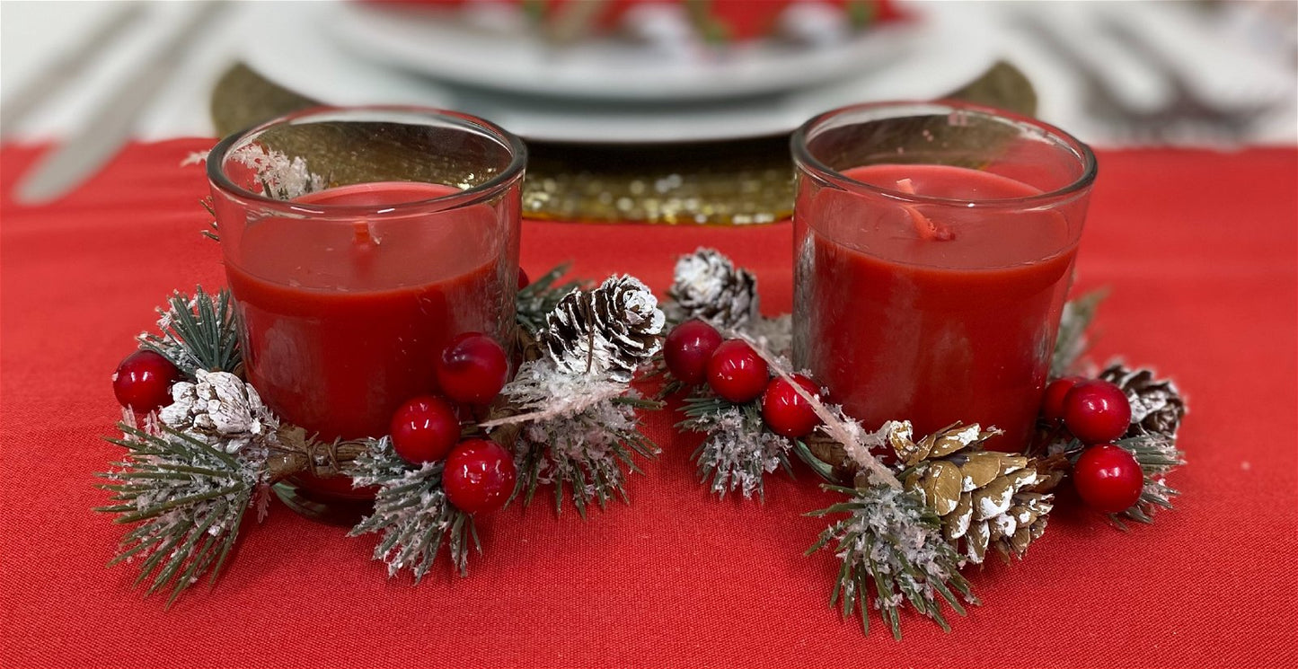 Red Set Of 2 Candle Pots With Wreath