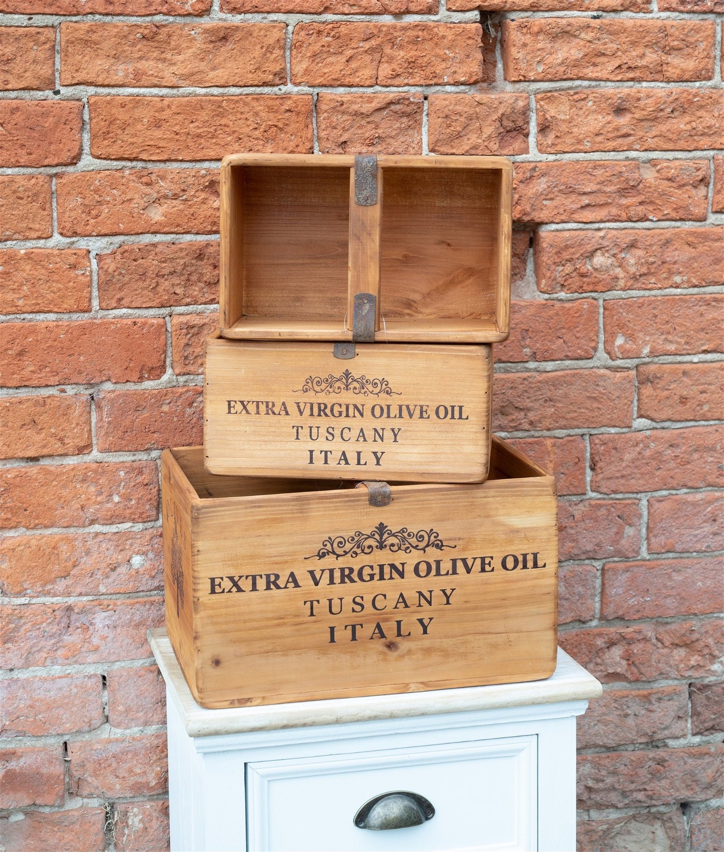 Set of Three Olive Oil' Wooden Crates