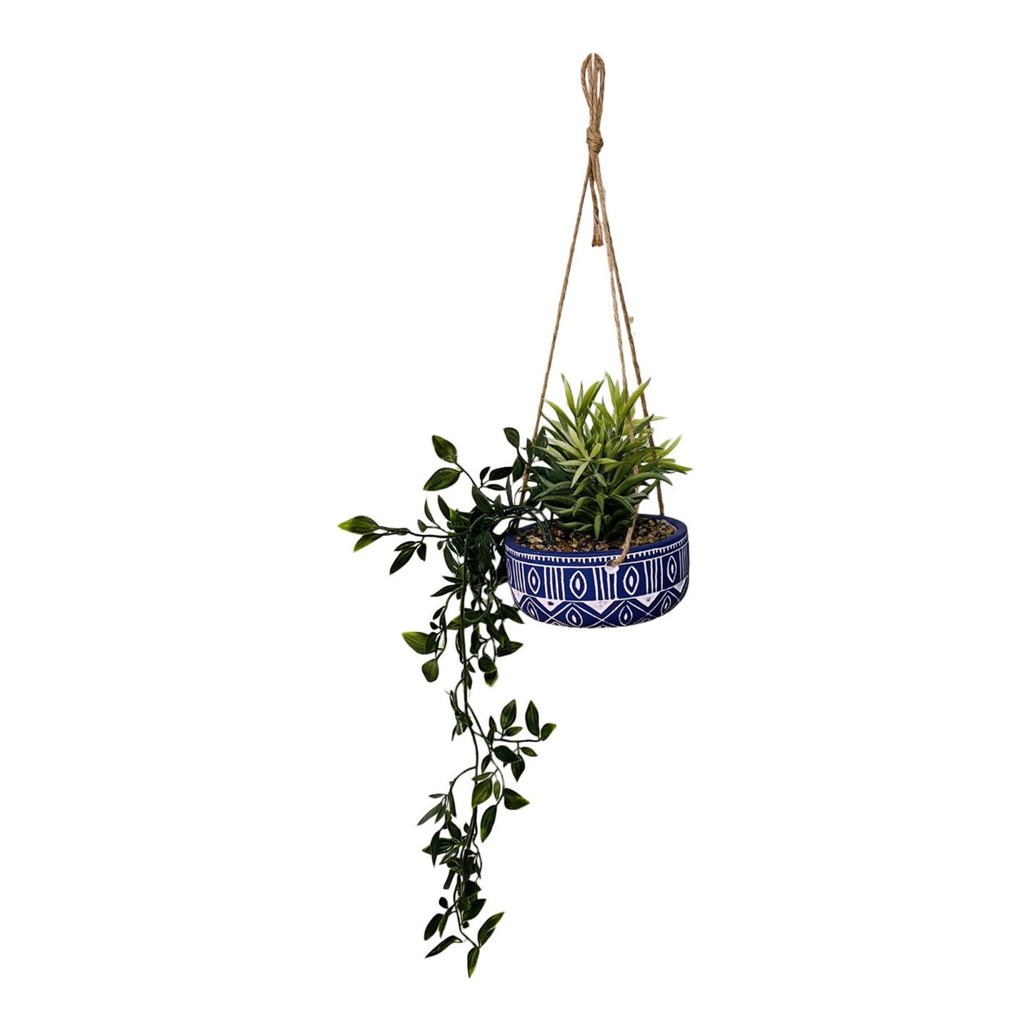 Blue Ceramic Hanging Pot with Plants