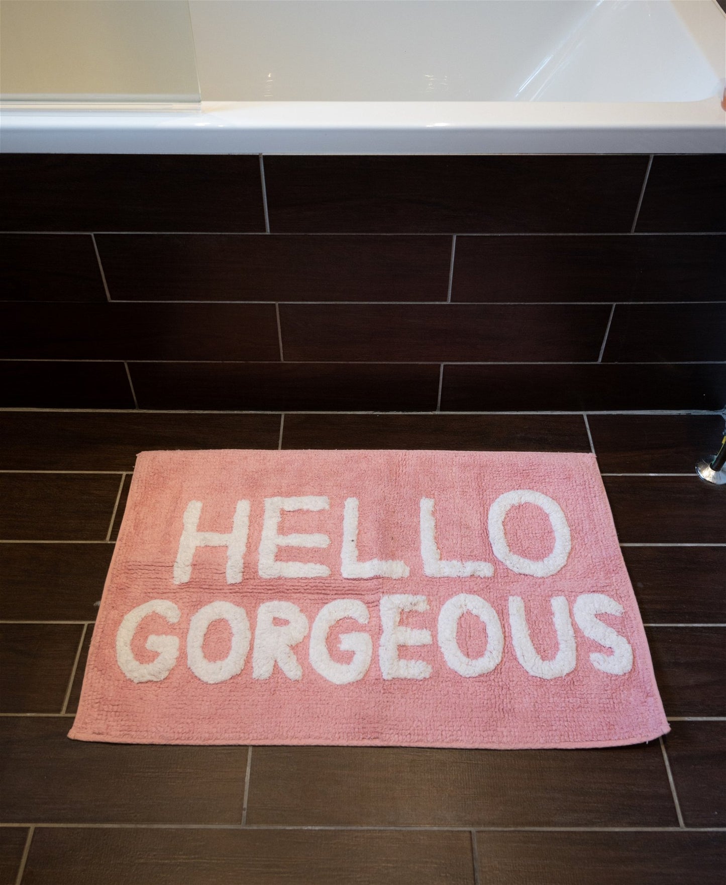 Pink Fabric Bath Mat "Hello Gorgeous"