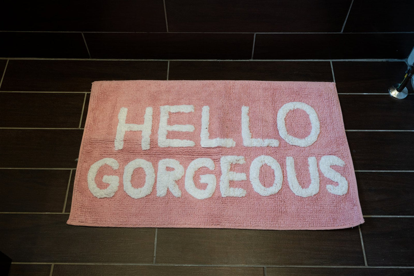 Pink Fabric Bath Mat "Hello Gorgeous"