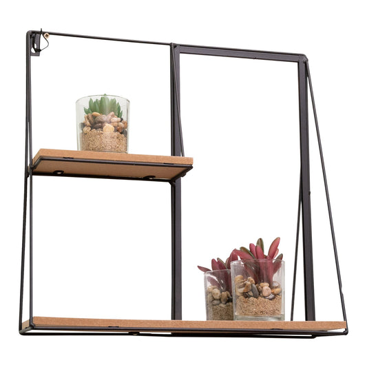 Black Metal Mirror With Two Shelves 40.5cm