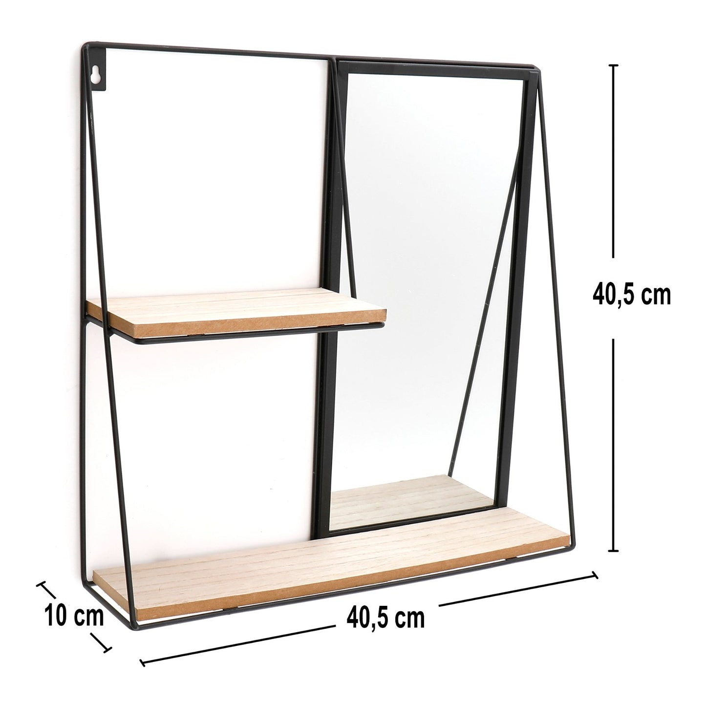 Black Metal Mirror With Two Shelves 40.5cm