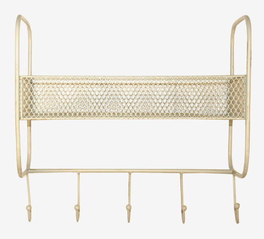 Mesh Wall Shelf With 5 Hooks Cream