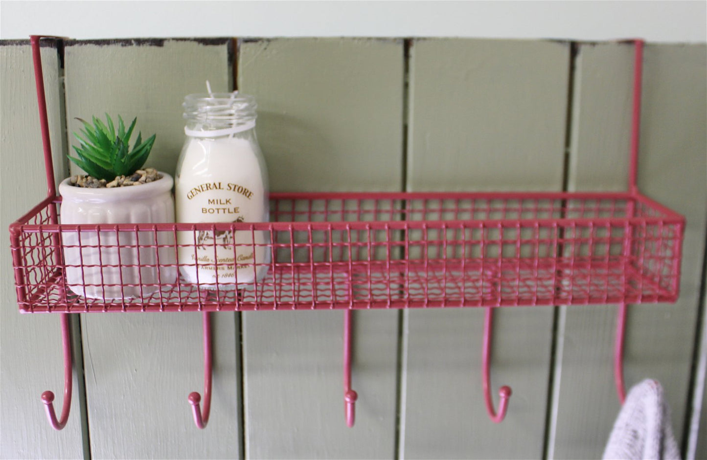 Mesh Over Door Shelf With 5 Hooks Red