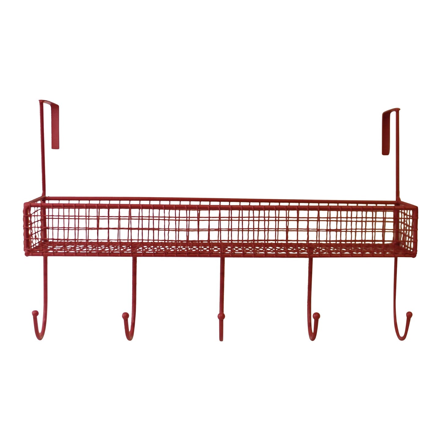 Mesh Over Door Shelf With 5 Hooks Red