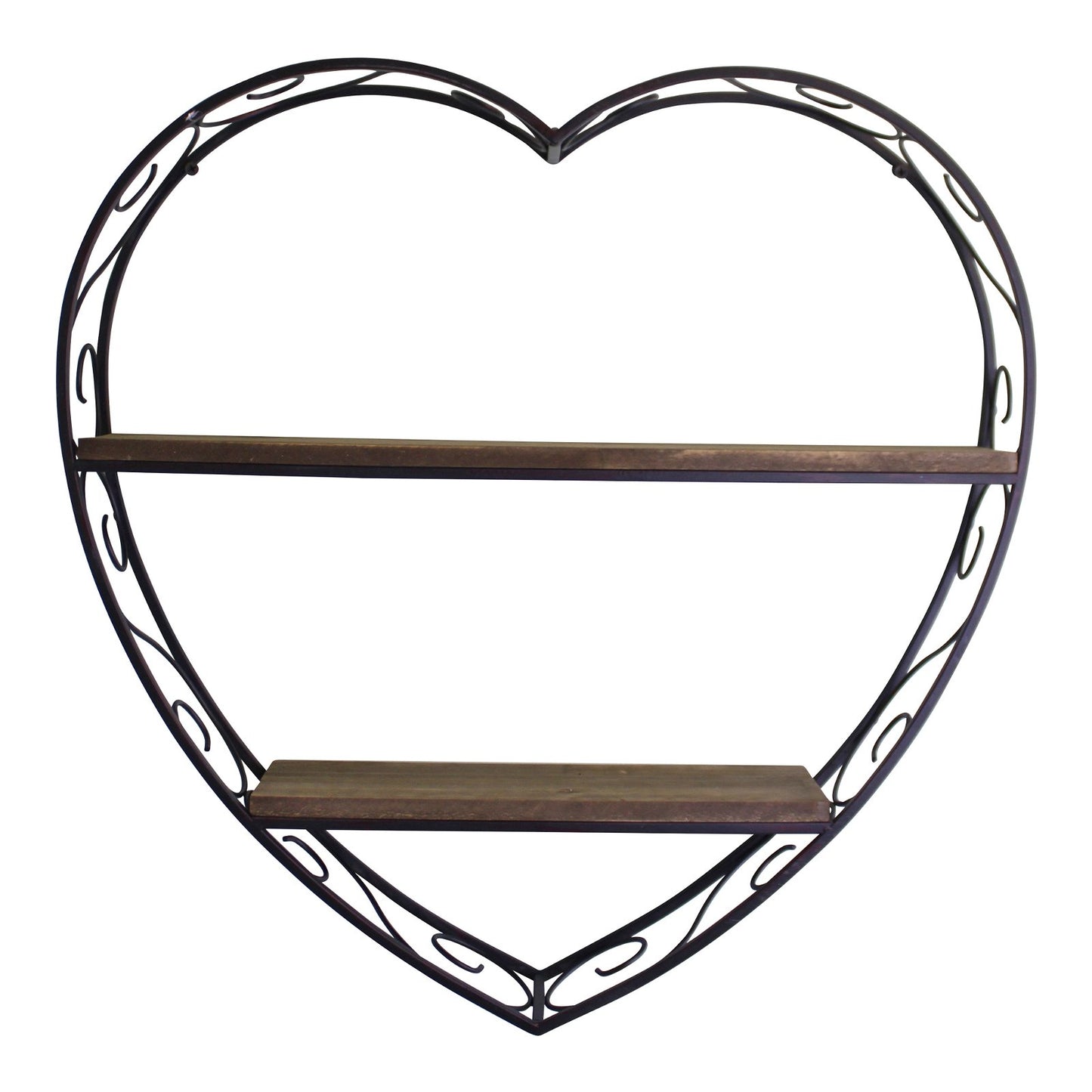 Scroll Design Heart Shaped Metal & Wood Shelf Unit